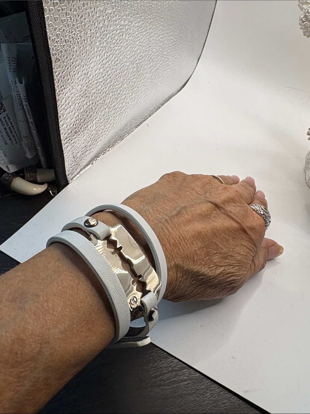 Alexander McQueen White Leather Wrap Bracelet with Silver Clasp